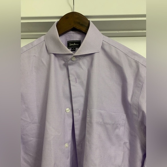 NEIMAN MARCUS Men’s Purple White Check Button Up Dress Shirt 15 34/35 - Picture 4 of 5